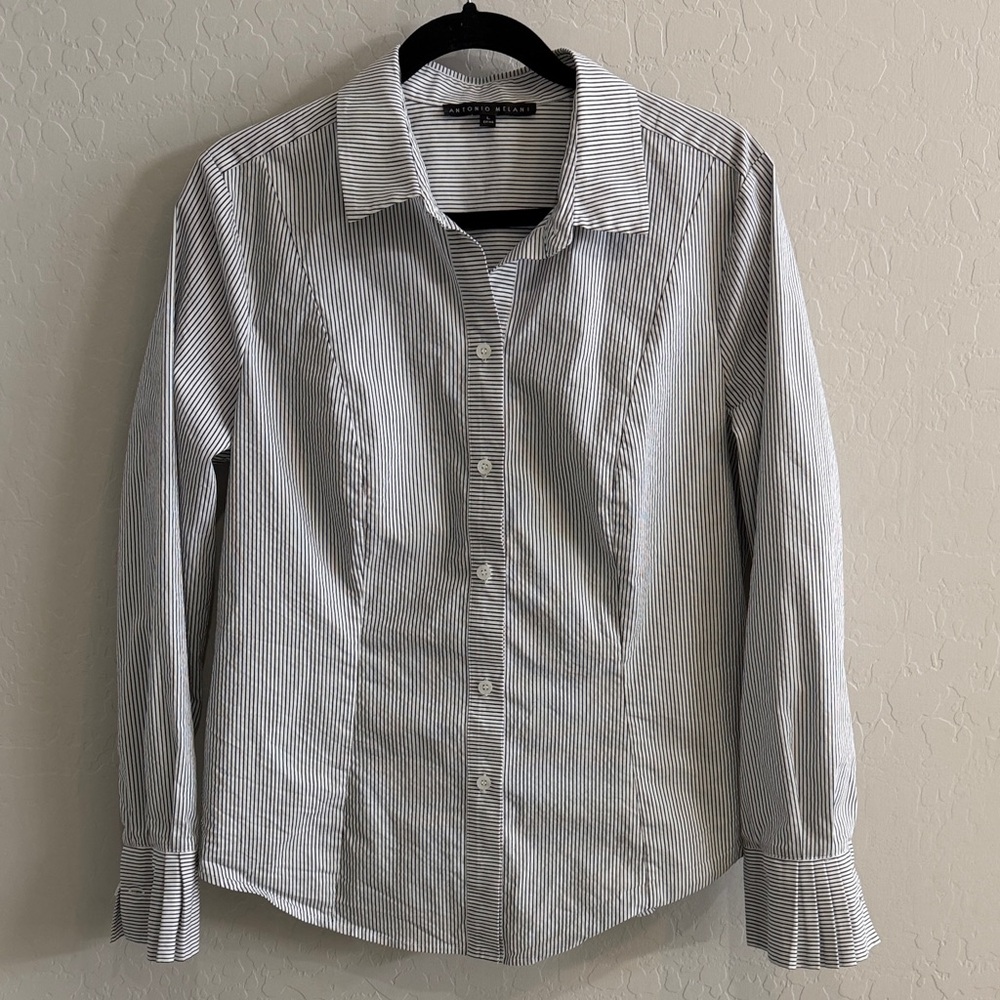 ANTONIO MELANI Black & White Striped Button-Down Shirt